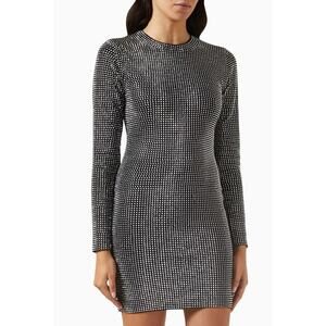 New Good American Embellished Bodycon Mini Dress Studded Sparkle Black Silver M